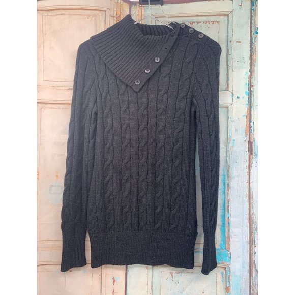 Ralph Lauren Sweaters - Ralph Lauren Asymmetrical Neck Sweater with Button Collared Shoulder  M Black  C